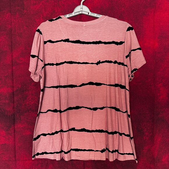 DILIUXING PINK STRIPED WOMEN SHIRT/TUNIC TOP, RUFFLE SHORT SLEEVE, 3XL - Picture 3 of 11
